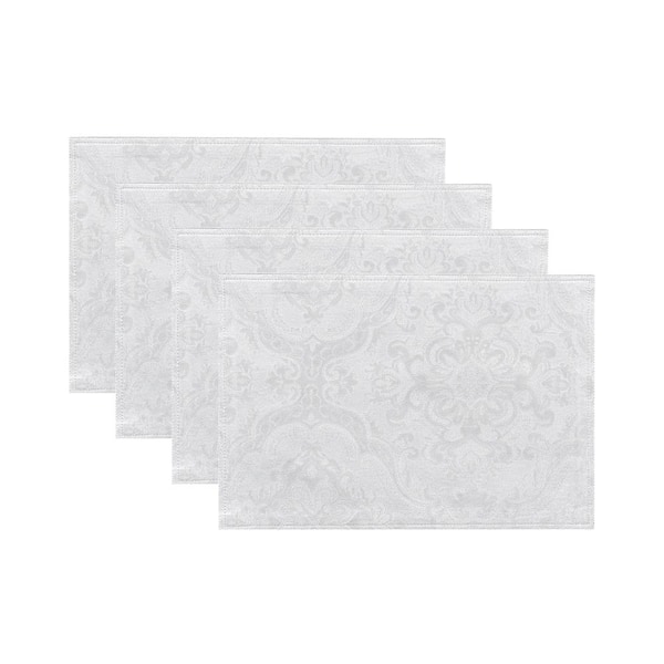Threadmade Home Caiden Elegance Damask Placemat, Set of 4, White - 13"W x 19"L