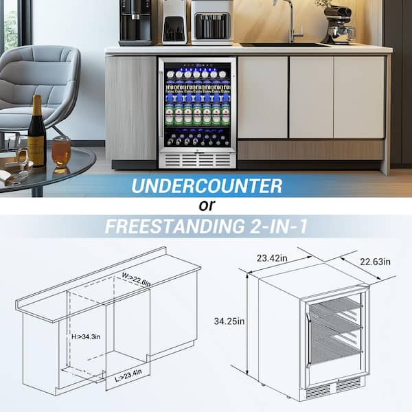 SOZT 23.4 in. Single Zone 180-Cans Beverage Cooler With 3