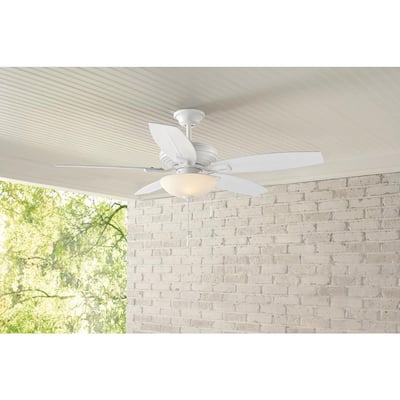 North Pond 52 in. Indoor/Outdoor LED Matte White Ceiling Fan With Light Kit,...