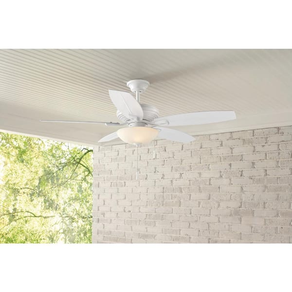 Hampton Bay North Pond 52 in. Indoor/Outdoor LED Matte White Ceiling Fan with Light Kit, Reversible Motor and Reversible Blades