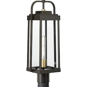 Walcott 1-Light Antique Bronze with Brasstone Accents Clear Glass Transitional Outdoor Post Light
