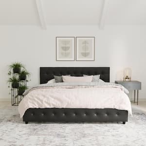 Sherry Upholstered Bed w/Storage, Black Faux Leather Full