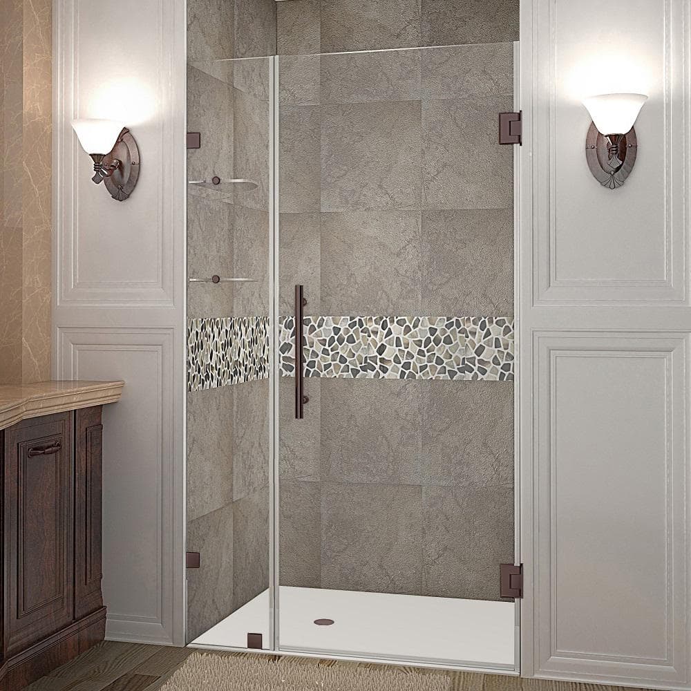 Nautis GS 41.25 - 42.25 in. x 72 in. Frameless Hinged Shower Door with Glass Shelves in New Bronze price history on PriceWatchPro
