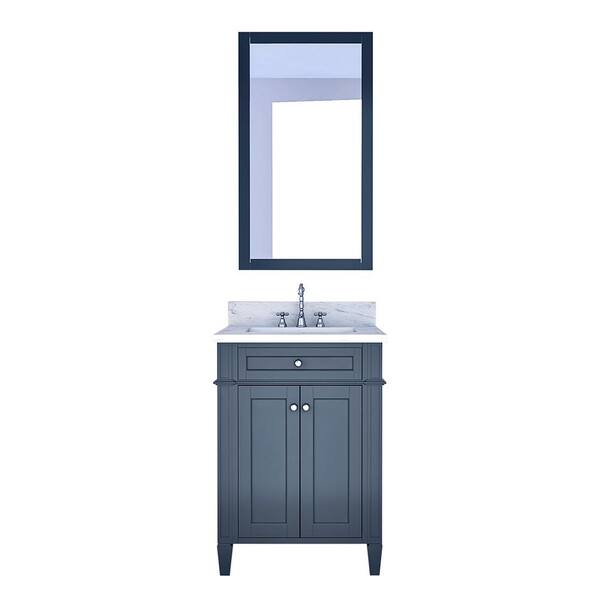 Unbranded Birmingham 24 in. W x 22 in. D Bath Vanity in Gray with Marble Vanity Top in White with White Basin and Mirror