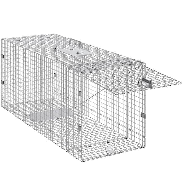 Live Animal Cage Trap 42 x 16 x 18 in. Humane Folding Trap for Stray Dogs, Raccoons, Galvanized Iron, with Handle