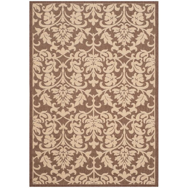 SAFAVIEH Courtyard Chocolate/Natural 5 ft. x 8 ft. Floral Indoor/Outdoor Patio  Area Rug