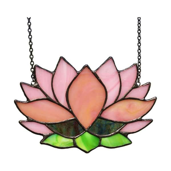 Pink Lotus Flower Stained Glass Art Glass Window