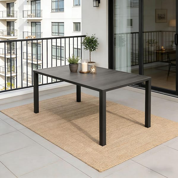 62 in. L x 38 in. W Metal Outdoor Dining Table for 6 Person Rectangular Slatted Patio Table with Umbrella Hole in Brown