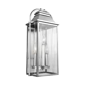 Wellsworth 3-Light Painted Brushed Steel Outdoor 18.25 in. Wall Lantern Sconce