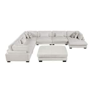 Beane 135 in. Pillow Top Arm 7-Piece Textured Microfiber Modular Sectional Sofa in. Beige with Ottoman