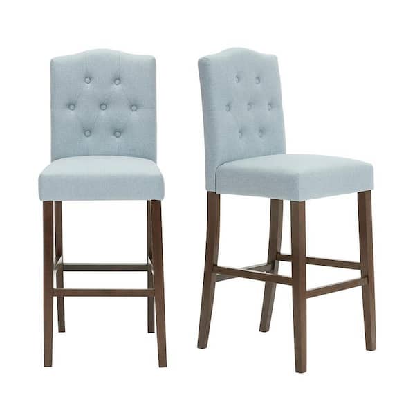 Beckridge Aloe Blue Upholstered Bar Stools with Tufted Back (Set of 2)