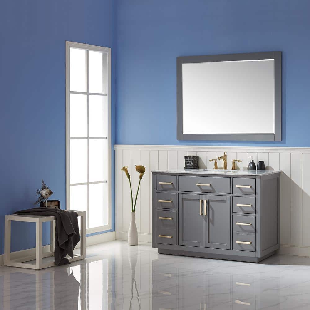 Elegant Ivy 48" Gray Wood Framed Rectangular Bathroom Mirror