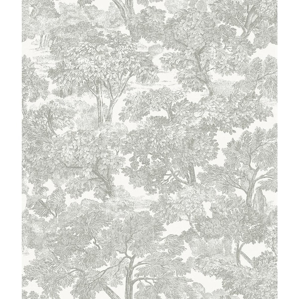 Chesapeake 8 in. x 10 in. Spinney Grey Toile Wallpaper Sample
