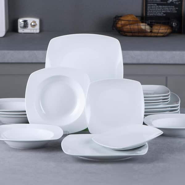 MALACASA JULIA 18PCS Porcelain Service Set Dessert Soup Dinner Plate Cream White 