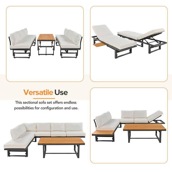 3-Piece Metal Outdoor Couch Sofa Set with Adjustable Height