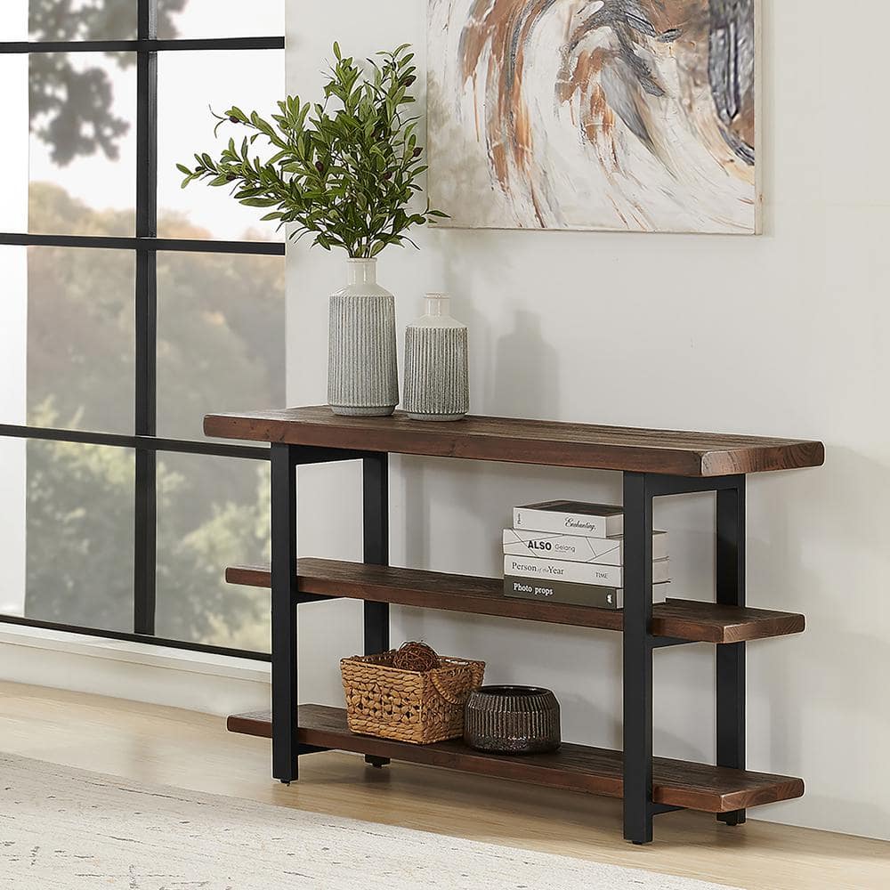 Rustic Natural 52" Wood and Metal Media Console with Storage