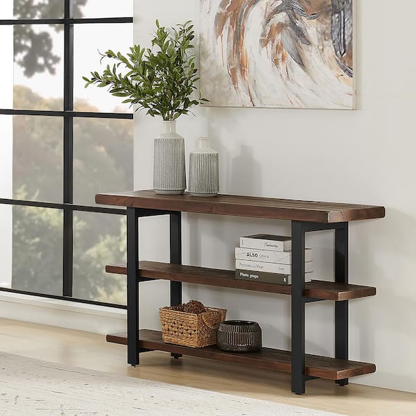 Alaterre Furniture Pomona 48 in. Rustic Natural/Black Standard Rectangle Wood Console Table with Storage