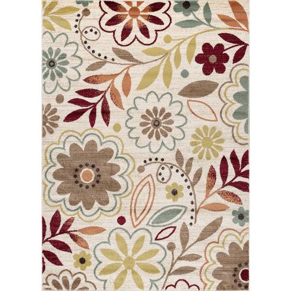 Tayse Rugs Deco Floral Ivory 8 ft. x 10 ft. Indoor Area Rug