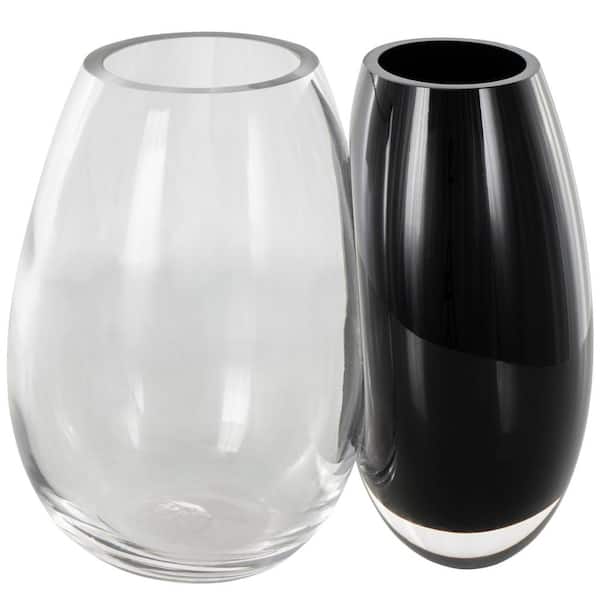 Litton Lane Black Handmade 2 Opening Recycled Glass Abstract Decorative Vase with Clear Glass Accent