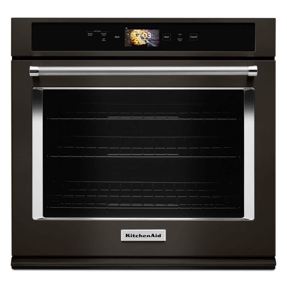 KitchenAid 30 in. Single Electric Smart Wall Oven with Powered Attachments in PRINTSHIELD Black Stainless, Black Stainless with PrintShield Finish