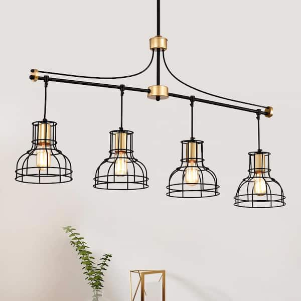 Sunpez 40 in. W 4-Light Black Chandelier for Kitchen Island Dinner, No bulbs included, E26