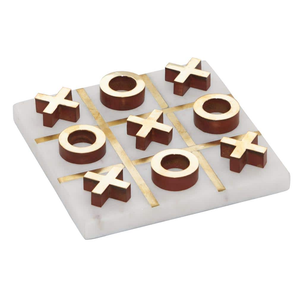 Strategy Tic-Tac-Toe Game With Brass Ornaments In A Wooden Box