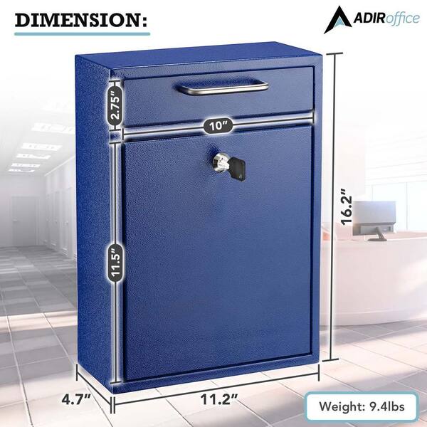 AdirOffice Large Steel Ultimate Drop Box Wall Mounted Drop Box