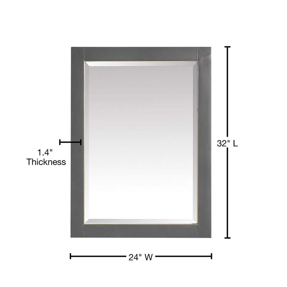 Twilight Gray Solid Birch 32" x 24" Rectangular Vanity Mirror with Matte Gold Trim
