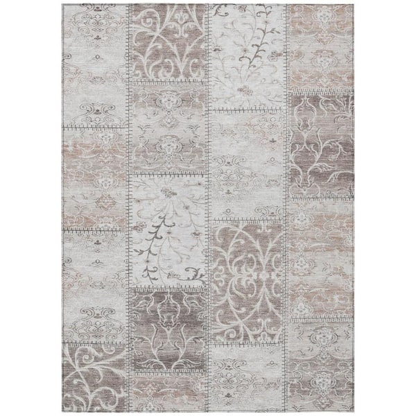 Taupe and Ivory 10 ft. x 14 ft. Woven Plaid Rectangle Indoor/Outdoor Area Rug