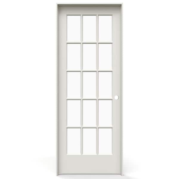 28 in. x 80 in. Left-Handed 15 Lite Clear Glass Primed Solid Core Wood Single Prehung Interior Door with Flat Jamb