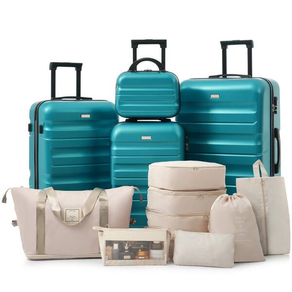 Merax 12-Piece Blue ABS Hardshell Dual Spinner Luggage Set with