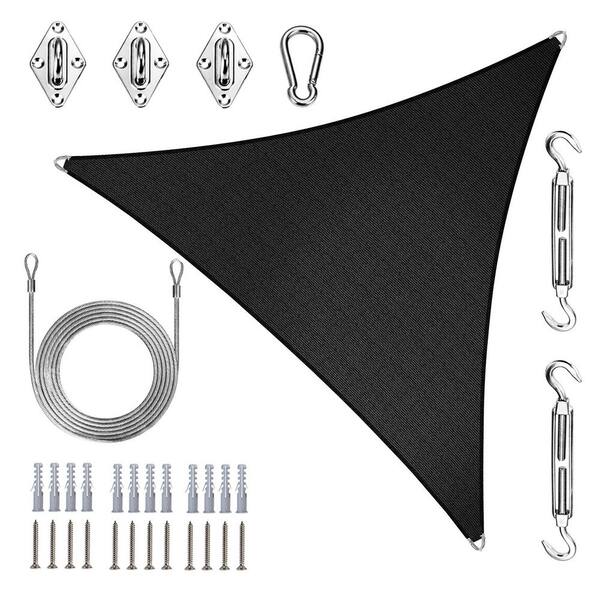 Unbranded 20 ft. x 20 ft. x 20 ft. Triangle Pro Ring Sun Shade Sail with Hardware Kit and Rope-Black