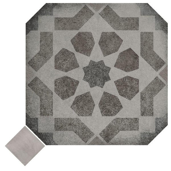 Merola Tile Laverton Octagon Deco Sombra with Taco Gris 8 in. x 8 in. Porcelain Floor and Wall Take Home Tile Sample