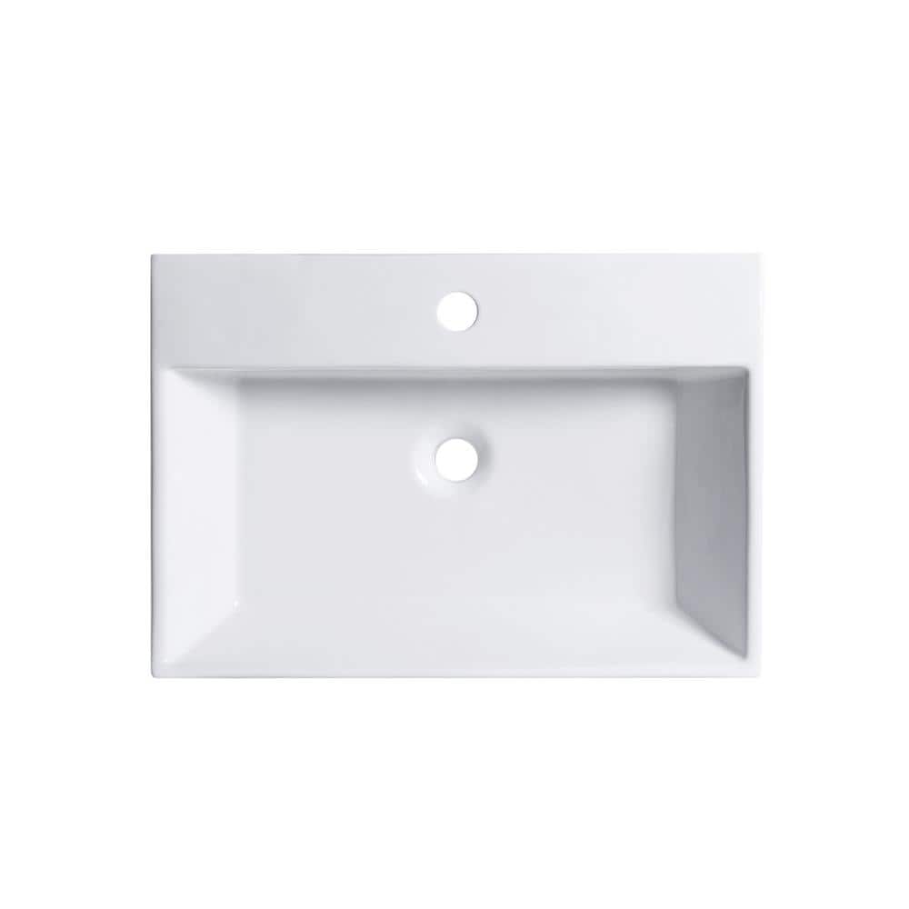 Altair 24'' White Ceramic Rectangular Bathroom Sink with Overflow