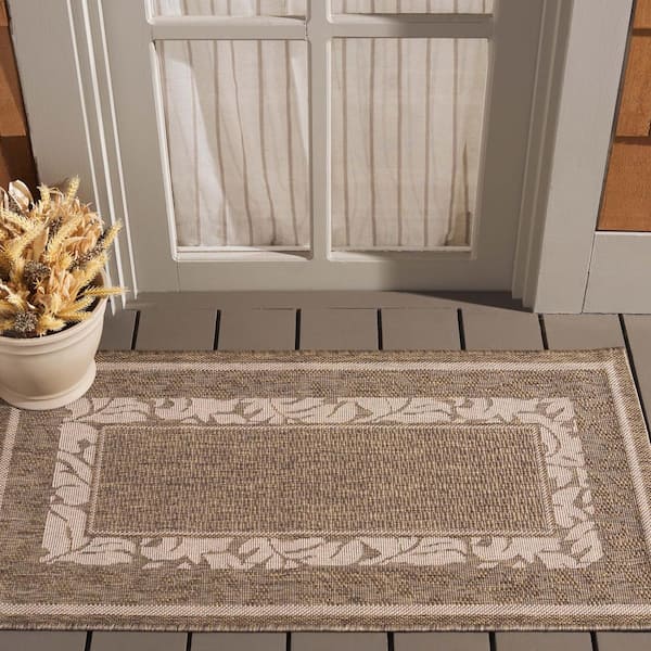 Courtyard Brown/Natural Doormat 2 ft. x 4 ft. Border Indoor/Outdoor Patio Area Rug