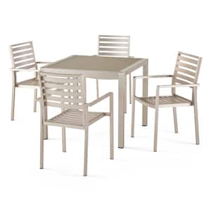 Cape Coral 30 in. Silver 5-Piece Metal Square Patio Outdoor Dining Set