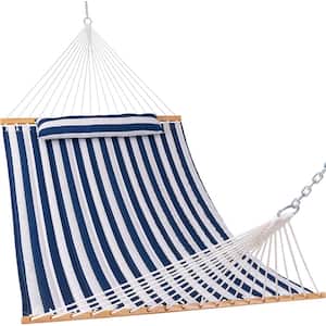12 ft. Quilted Fabric Hammock with Pillow, Double 2 Person Hammock (Blue White)