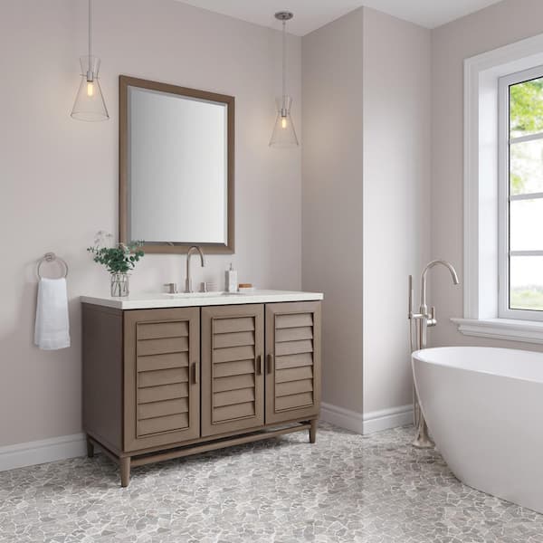 James Martin Vanities Portland 48.0 in. W x 23.5 in. D x 34.3 in. H Single Bathroom Vanity Whitewashed Walnut and Lime Delight Quartz Top