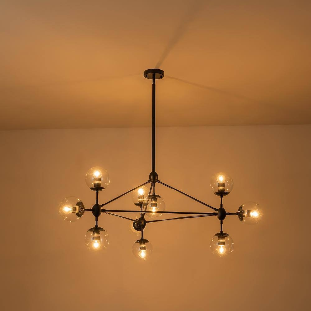 Black 10-Light Sputnik Chandelier with Glass Globe Shades