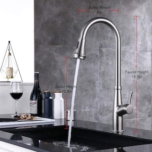 Single-Handle Pull-Down Sprayer Kitchen Faucet With Flexible House and Deck Plate in Brushed Nickel