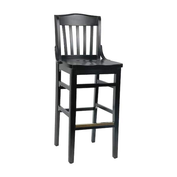 Carnegy Avenue Hercules 29.5 in School House Back Black Wood Restaurant Bar Stool with Wood Seat