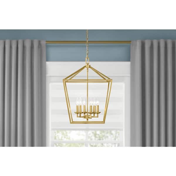 Home Decorators Collection Weyburn 6-Light Gold Farmhouse Chandelier Light Fixture with Caged Metal Shade