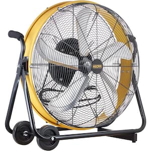 7800 CFM 24 in. High Velocity Internal Oscillating Barrel Floor Fan in Yellow for Industrial Rooms - UL Safety Listed