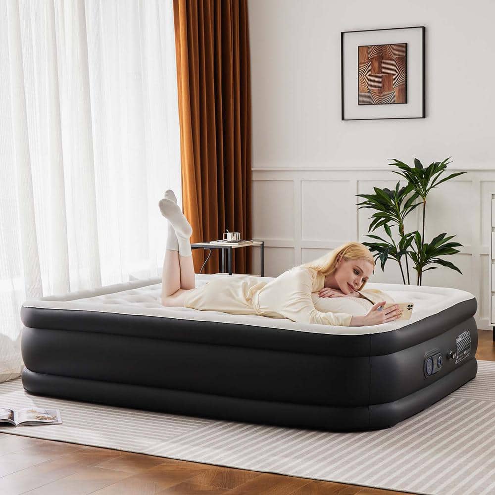 16 in. Queen Air Mattress Portable Inflatable Air Mattress with Built-in Pu