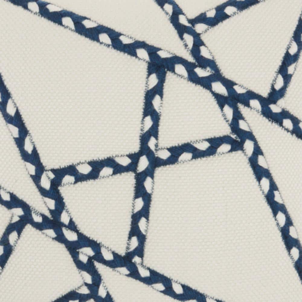 Navy and White Embroidered Cotton Square Throw Pillow 18" x 18"