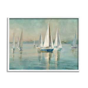 ''Traditional Sailboats Water Lake Relaxed Nautical Painting'' by Danhui Nai Framed Nature Wall Art Print 11 in. x 14 in.