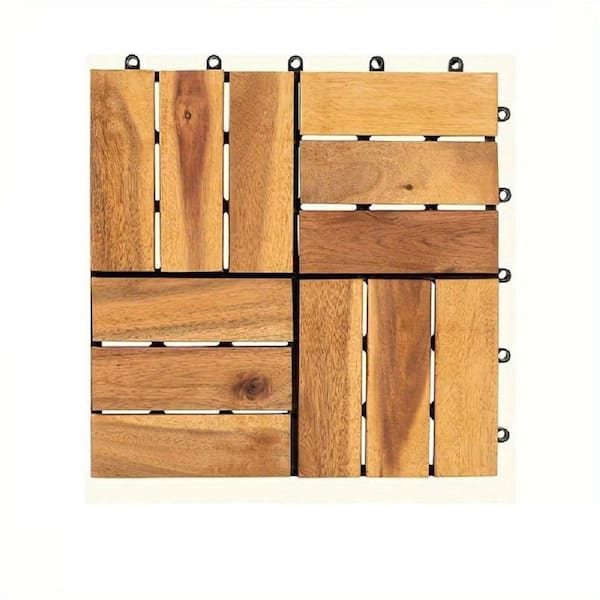 11.8 in. x 11.8  in. Square Acacia Wood Interlocking Deck Tiles,Patio Floor Tile,Natural Color (Set of 10)
