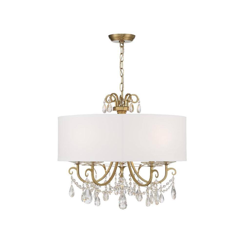 Vibrant Gold 5-Light Chandelier with White Silk Shade