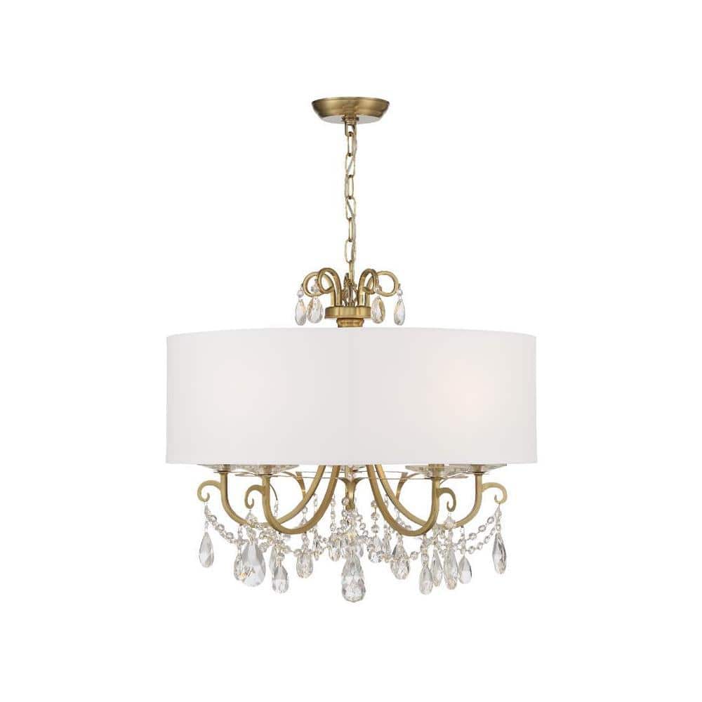 Vibrant Gold 5-Light Chandelier with Clear Crystal & Silk Shade