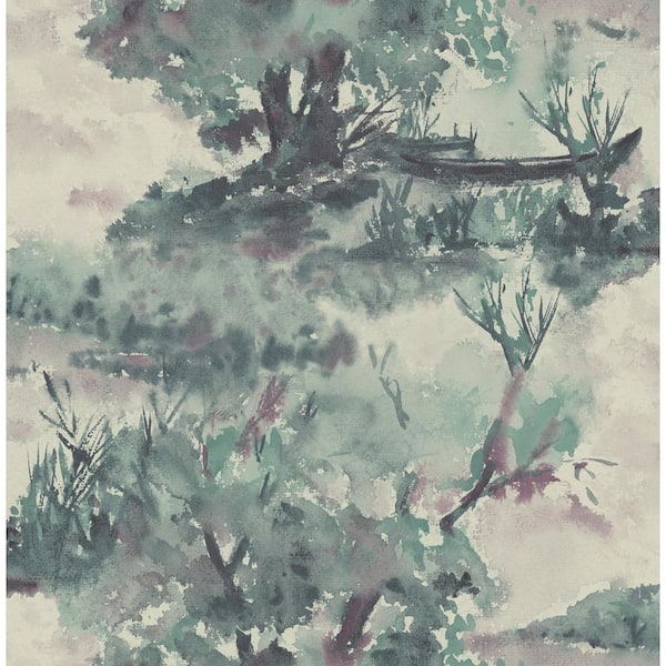 Seabrook Designs Attersee Trees Slate Blue, Rose, and Teal Scenic Paper Strippable Roll (Covers 56.05 sq. ft.)